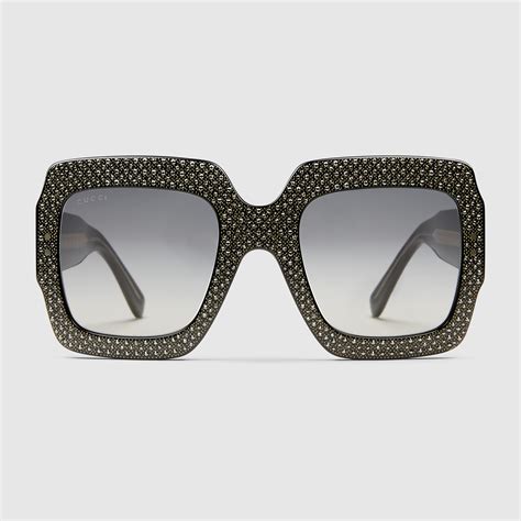 gucci oversize square frame rhinestone sunglasses|More.